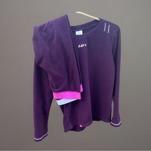 Louis Garneau fleece layer set girls size large purple pants and long sleeve